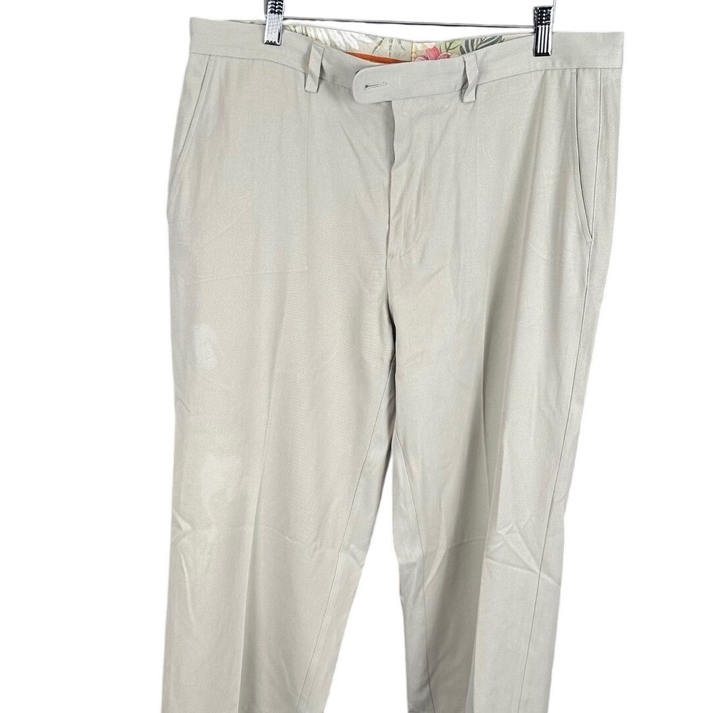 Tommy Bahama Mens Silk Cotton Blend Flat Front Trousers Khaki Beige 36x32